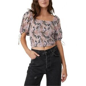 NWT Free People Back On Top Crop Floral Smocked Tie Puff Soft Combo Size Medium